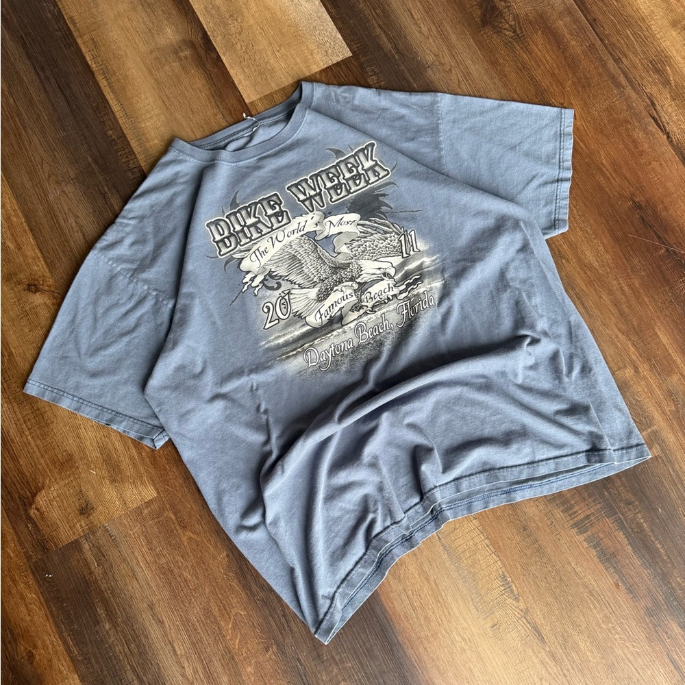 Men's Blue Graphic Motorcycle T-Shirt